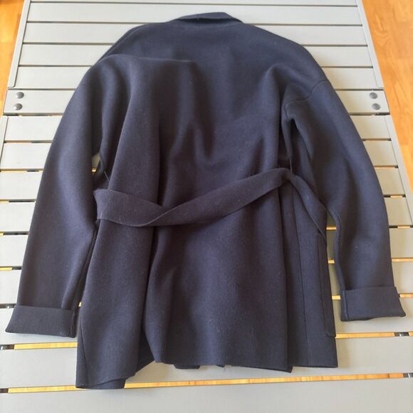 HUGO BOSS Coat Womens Medium Black Ribbed Long Sleeve Tie Waisted Open Front - Picture 3 of 10